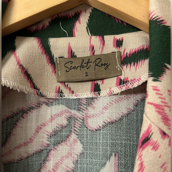 Scarlet Roos flower Blazer jacket with shoulder pads size 2. Tan, pink & green - Picture 8 of 10